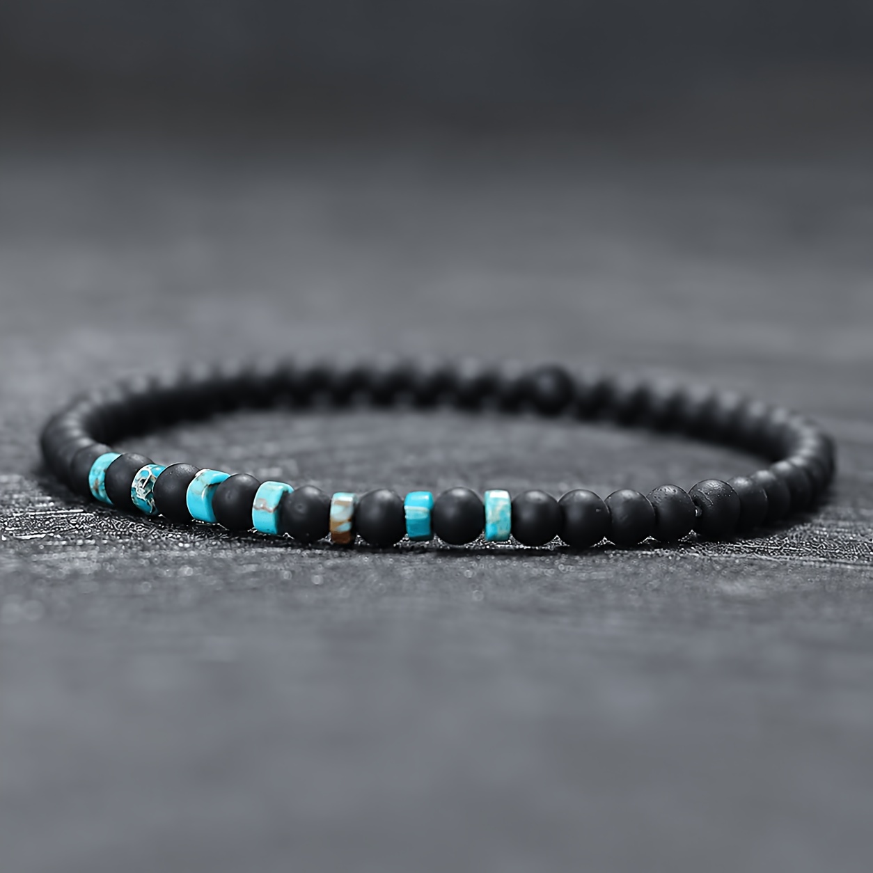 Handmade Frosted Natural Stone Bead Bracelet, Stretch Design